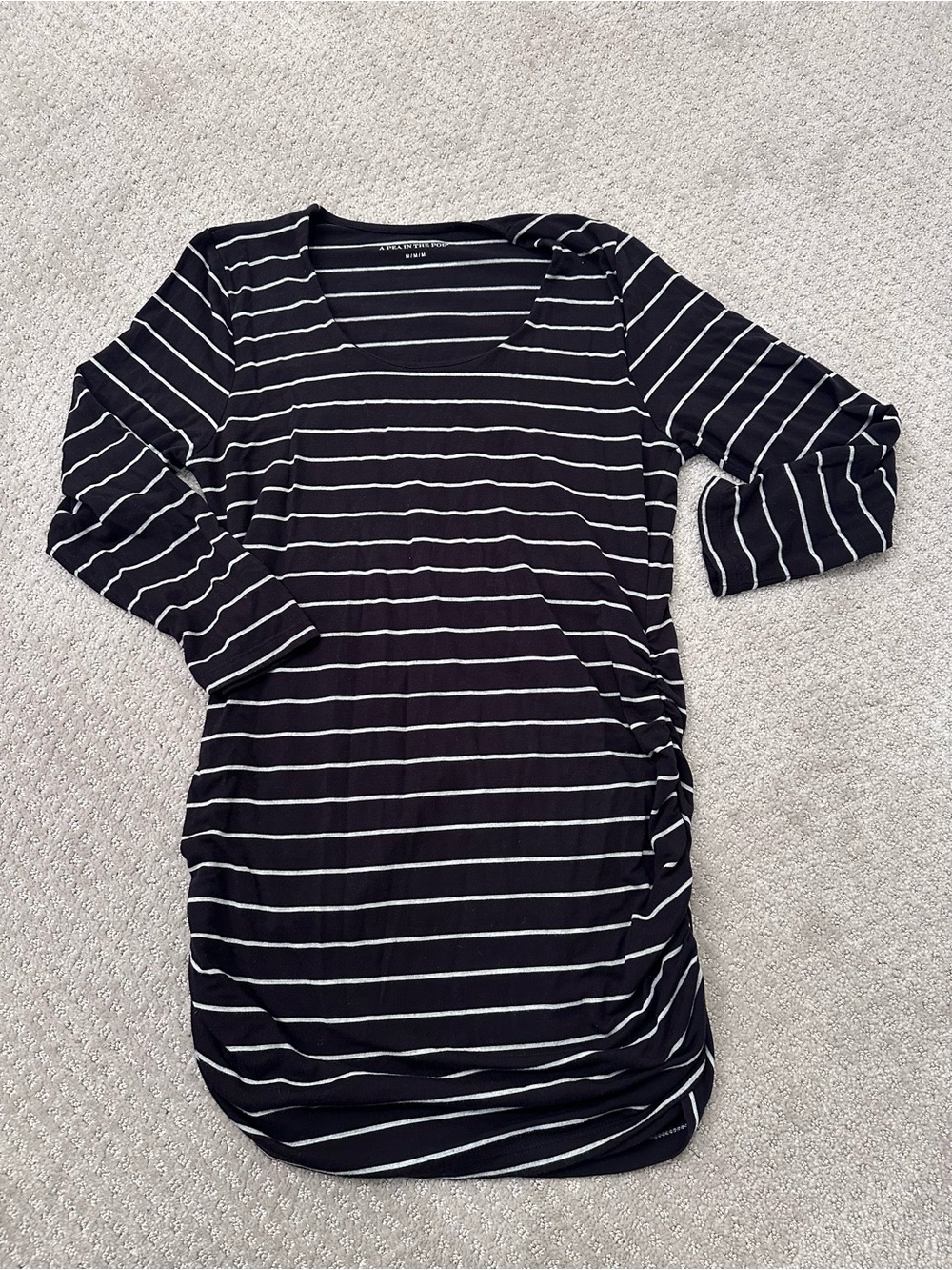 A Pea in the Pod Black and White Striped Maternity Top, 3/4 Sleeve, Medium